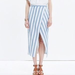 Madewell Striped Overlap Midi Skirt Elastic Waist